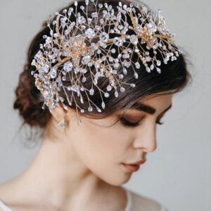 Golden Queen, Bridal Headdress, Exquisite Alloy Flower And Diamond Bridal Hair Accessories