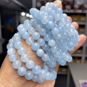 Chalcedony Sea Blue Sapphire Sky Blue Simple Men And Women Single Circle Round Beads Bracelet