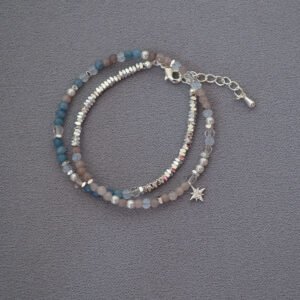 Small Pieces Of Silver Real Stone Beaded Eight Awn Star High-grade Double-layer Twin Bracelet