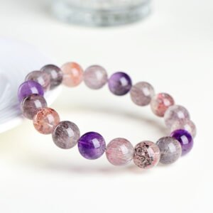 25-Crystal Natural 7A Ice Super Seven Round Bead Bracelet Purple Titanium Crystal Aurora Bead Bracelet Factory Outlet