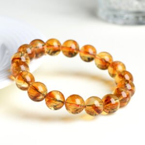 5-Crystal Natural Citrine Pyramid Round Bead Bracelet Grade 7a Citrine Melalescene Flower Bracelet Wholesale
