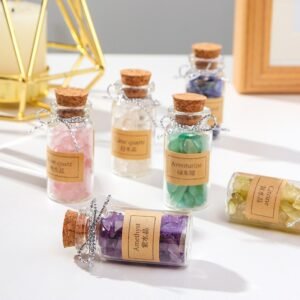 59-Natural Crystal Gravel Drifting Bottle Gift Box Amethyst Pink Crystal Energy Stone Wish Bottle Wooden Box Gift Wholesale
