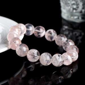 18-Crystal 7A Grade Natural Pink Ghost Bead Bracelet Snowflake Ghost White Water Loose Bead Bracelet