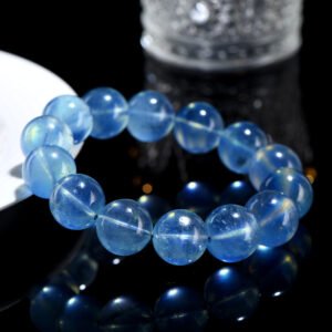 48- Crystal Natural Black Flash Aquamarine Bead Bracelet Ice Flash Old Mine Aquamarine Bead Bracelet