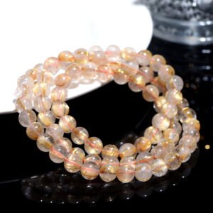 43-Crystal Natural Golden Hair Crystal Titanium Crystal Round Bead Multi-circle Bracelet Golden Hair Crystal Loose Bead Bracelet Wholesale
