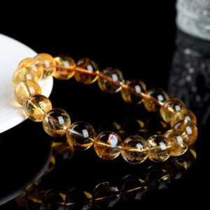 36- Crystal 7A Violent Yellow Asai Crystal Beaded Bracelet Dark Yellow Rainbow Citrine Beaded Bracelet