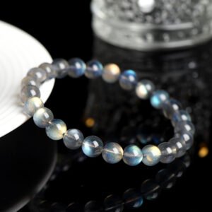 20-Crystal Natural Moonstone Bead Bracelet Net Body Color Grey Moonlight Lavolite Round Bead Bracelet