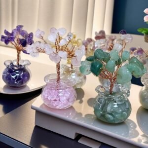 53-Natural Yellow Amethyst Crystal Gravel Wealth Tree Handmade Woven Home Car Mini Crystal Tree Small Ornaments