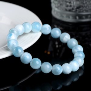 37- Crystal Natural Jade Sea Pattern Stone Round Bead Bracelet Transparent Sea Pattern Stone Round Bead Loose Bead Bracelet Wholesale