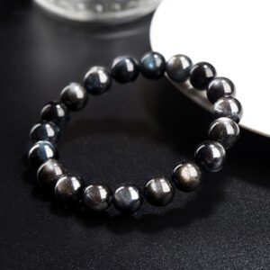 45- Crystal Natural Hell's Eye Aquamarine Bead Bracelet Cat's Eye Devil's Blue Aquamarine Bracelet