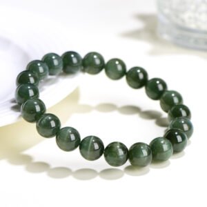 46 -Crystal Natural Green Phosphorus Gray Round Bead Bracelet Green Cat's Eye Apatite Loose Bead Bracelet Factory Direct Sales