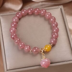 Natural Strawberry Quartz Beaded Bracelet Cute