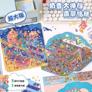 Art Blue 14.0 Milk Fragrance Town Landscaping Sticker Stereoscopic Scene Collage Micro Landscape Handbook Sticker Diy Handmade Sticker