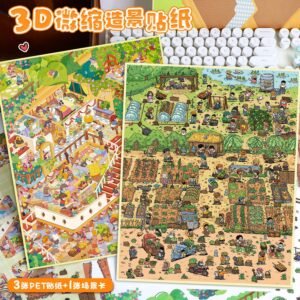 82.0 Art Blue Landscape Sticker Increased Size Scene Sticker 3D Three-dimensional Miniature Scene Sticker Handbook