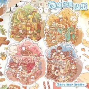 Cross-border Cartoon Art Blue Landscape Sticker Cute 3D Three-dimensional Cabin Microscale Scene Spelling Children's Toy Sticker Sticker Sticker
