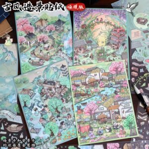 80.0 Art Blue Landscaping Stickers Ancient Style Series Scene Stickers 3D Three-Dimensional Miniature Scene Stickers Decompression Handbook
