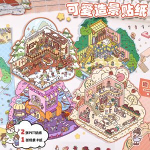 Cartoon Decompression Landscape Sticker Creative Microscale Scene Collage DIY Landscape Collage 3D Stereo Handbook Sticker