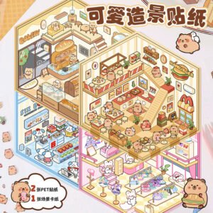 Korean Cartoon Landscaping Stickers Cute Visual 3D Three-dimensional Hut Little Red Book Decompression Landscaping Scene Hand Account Stickers
